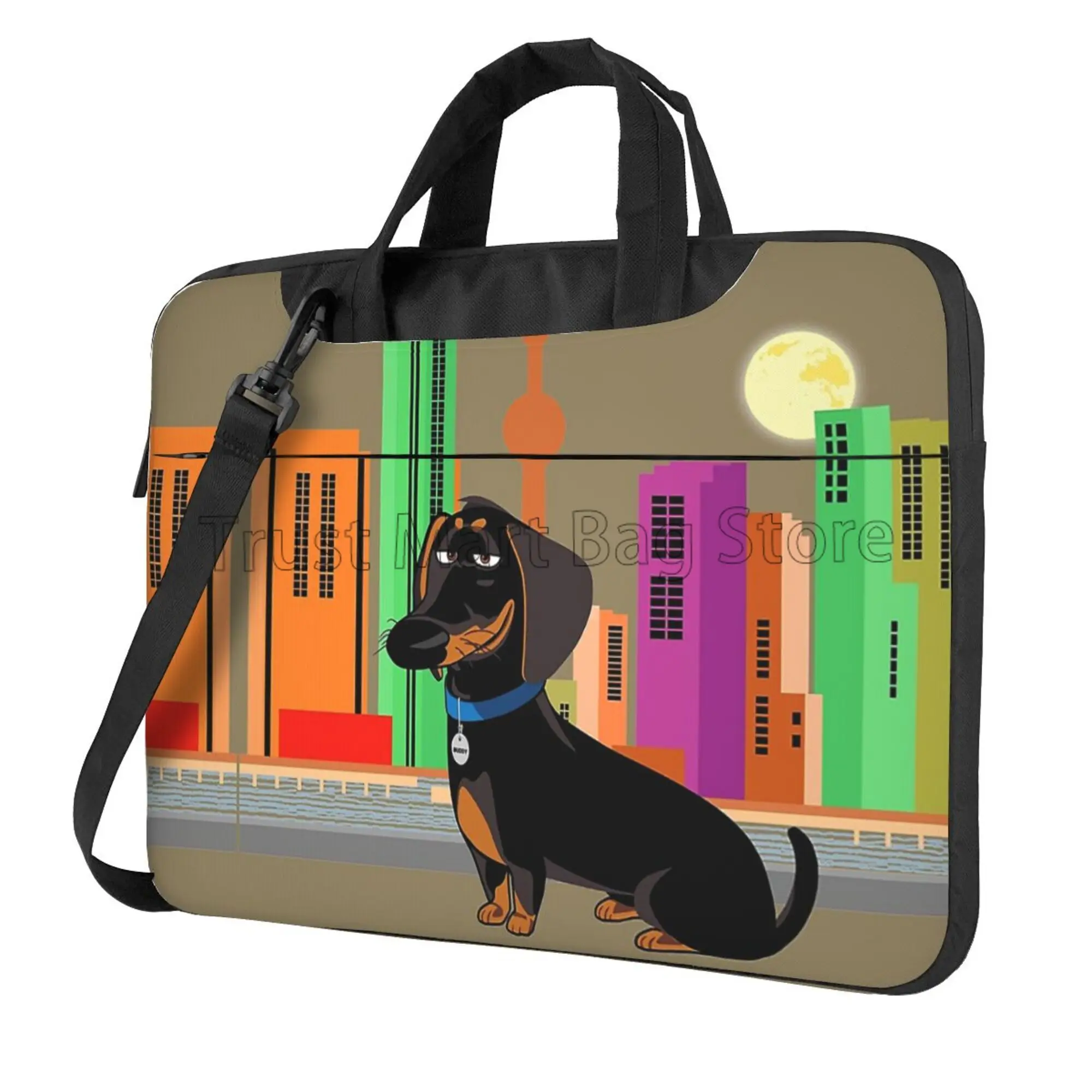 Laptop Accessories Travel Case - Dachshundプリントラップトップキャリングバッグ、かわいいノートブックケース、超軽量フックバッグ、ショルダーストラップハンドル付きタブレットカバー、13インチ、14インチ、15.6インチ