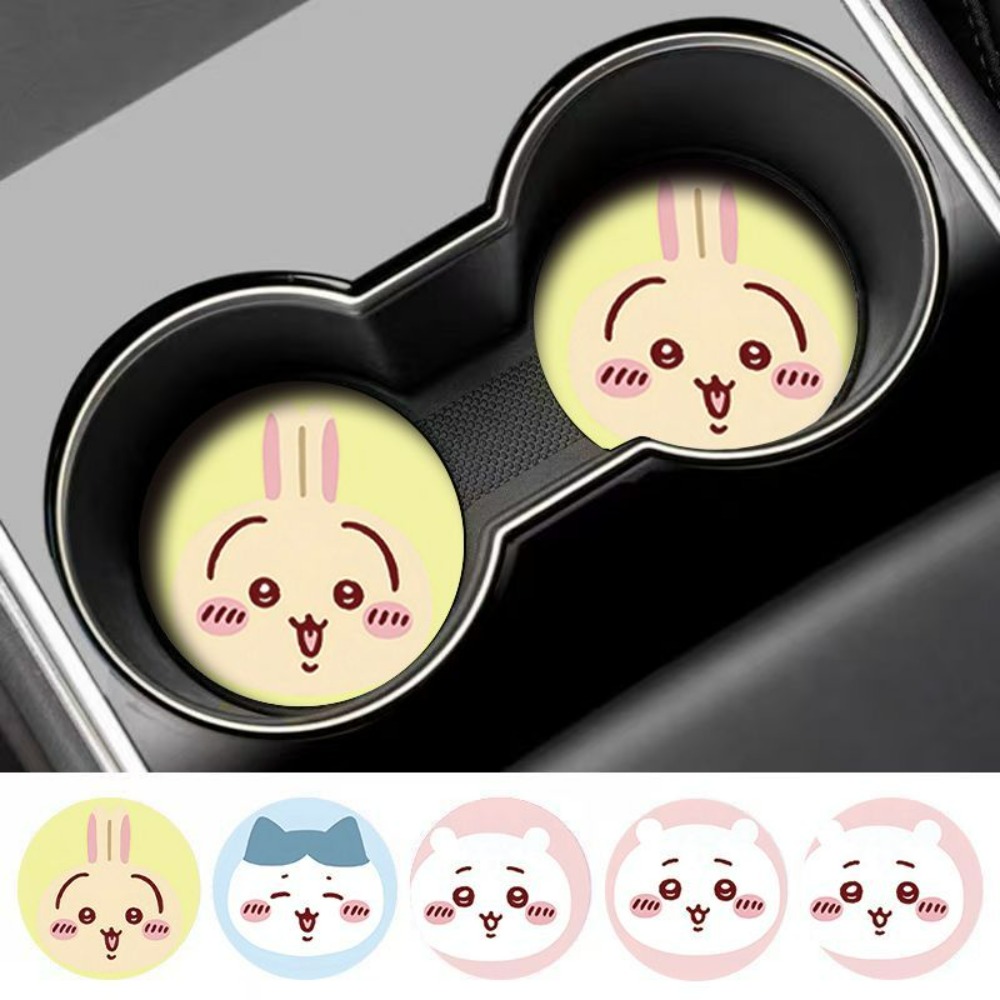 Laptop Accessories Cute - 2個入り ちいかわ 車用滑り止めカップマット 可愛い漫画風車内カップパッド 耐久性のある車内装飾 実用的なカーアクセサリー