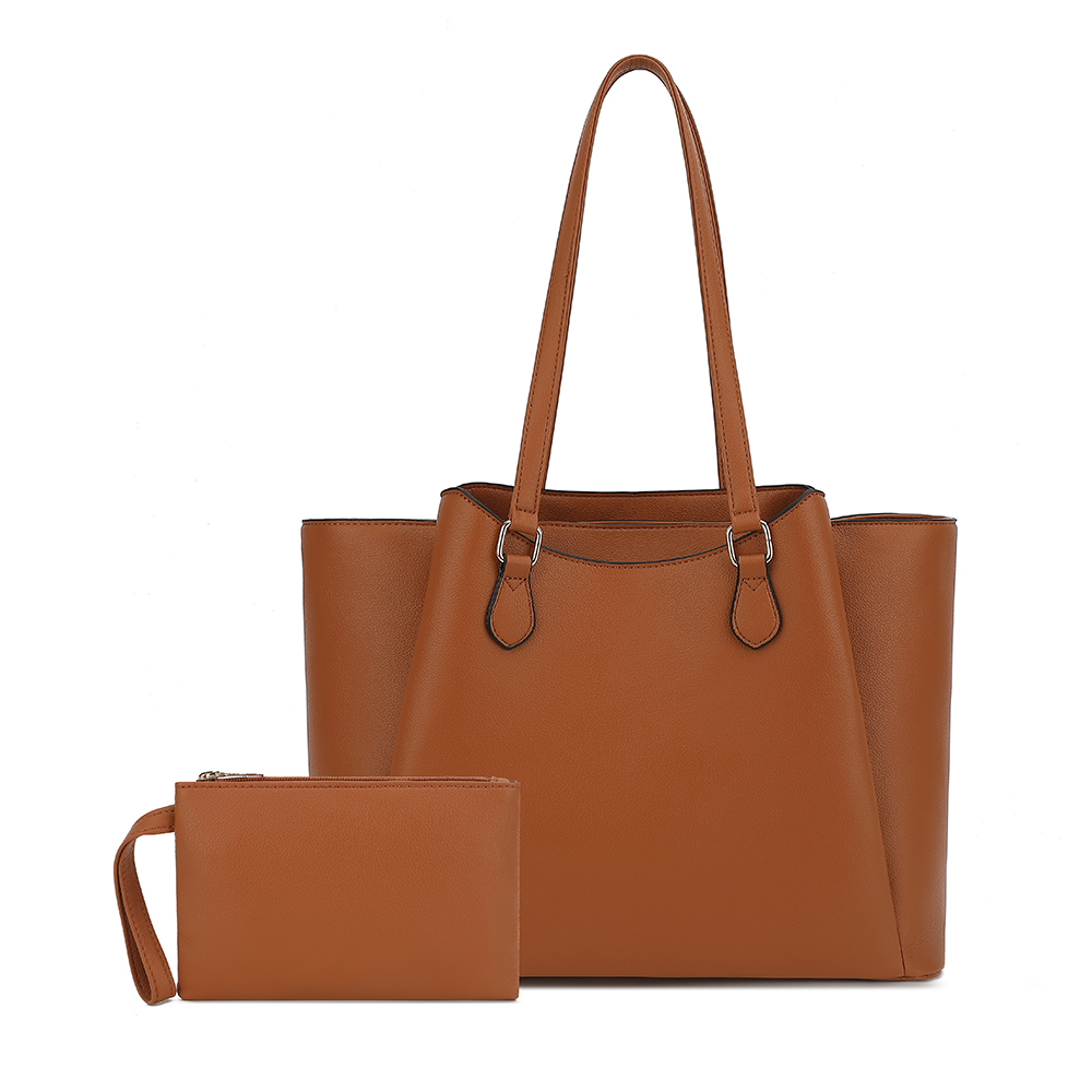 Laptop Accessories Travel Case - 女性用トートバッグ、ポーチ付き大型PUレザーショルダーハンドバッグ、13.5インチのラップトップ用ワークトラベルショッパーバッグ、ブラウン、オフィス用