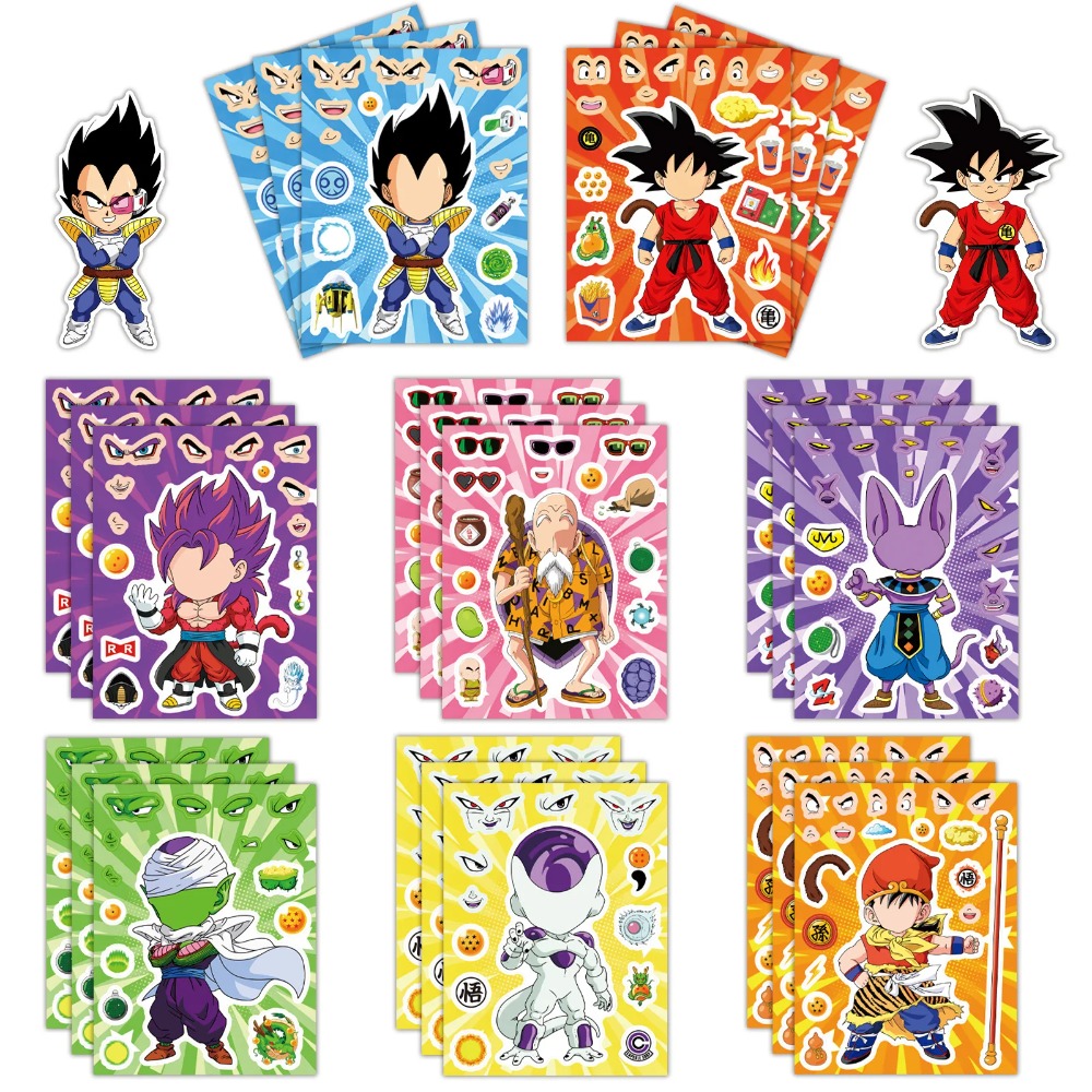 Laptop Accessories Toy - 8/32枚入りアニメドラゴンボールステッカー漫画パズルメイクアフェイス落書きデカールDIYスケートボードラップトップオートバイおもちゃステッカー