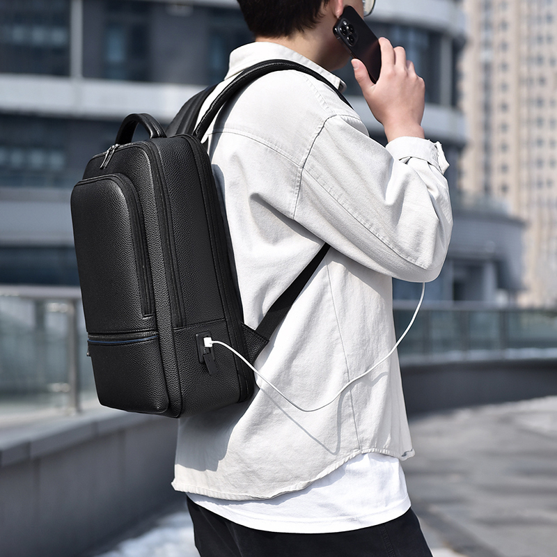 男性用PUレザーバックパック,USB充電器,エグゼクティブブ - Laptop Accessories Travel Case のレビューと価格